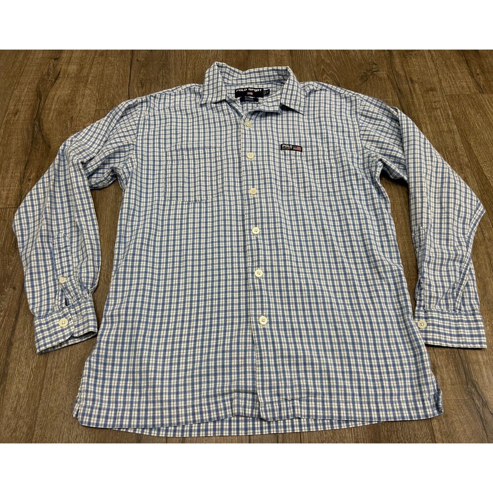 Polo Sport Ralph Lauren William Shirt Men Small Loop Collar Burton Up Blue White